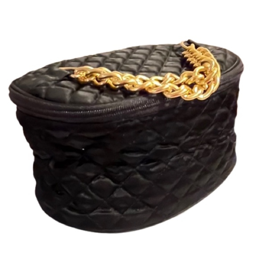 NWOT- Black Quilted Oval Bag/Pouch with Gold Chain Handle.